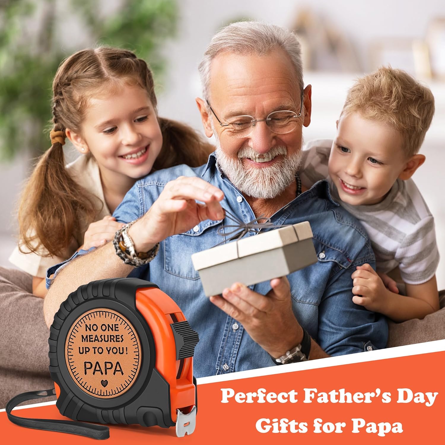 Gifts for Grandpa Papa Birthday Fathers Day Papa Gifts from Grandkids, Grandpa Grandfather Gifts from Granddaughter Grandson, Grandparents Day Gift, Genuine Leather Engraved 25 FT Tape Measure - Image 7