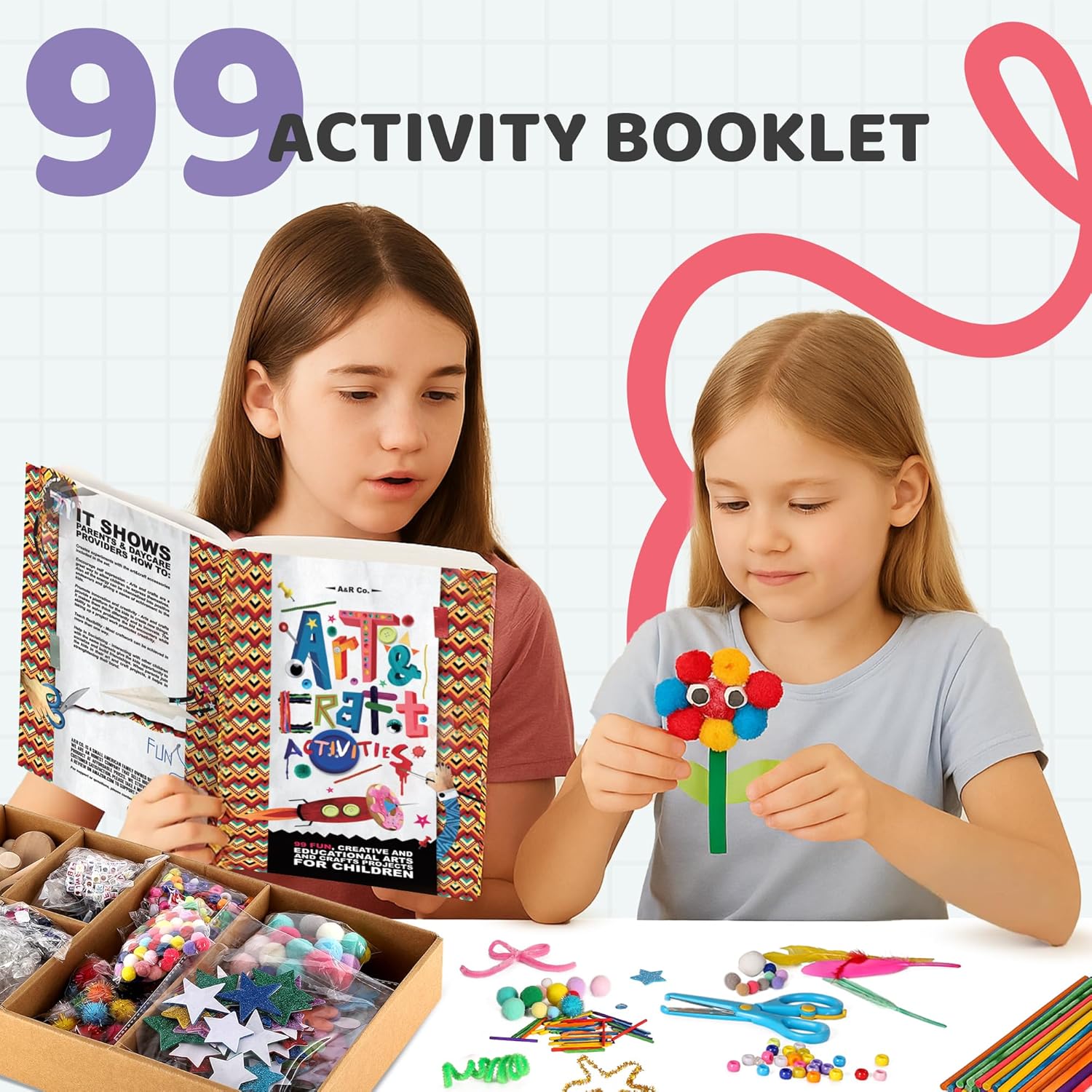 A&R CO. 3000+ Pcs Arts and Crafts Supplies & Materials for Kids - Ultimate Bulk Craft Kit for Boys & Girls with 99 Activities Book for Ages 3-5, 4-6, 6-8, 8-12 - Image 4