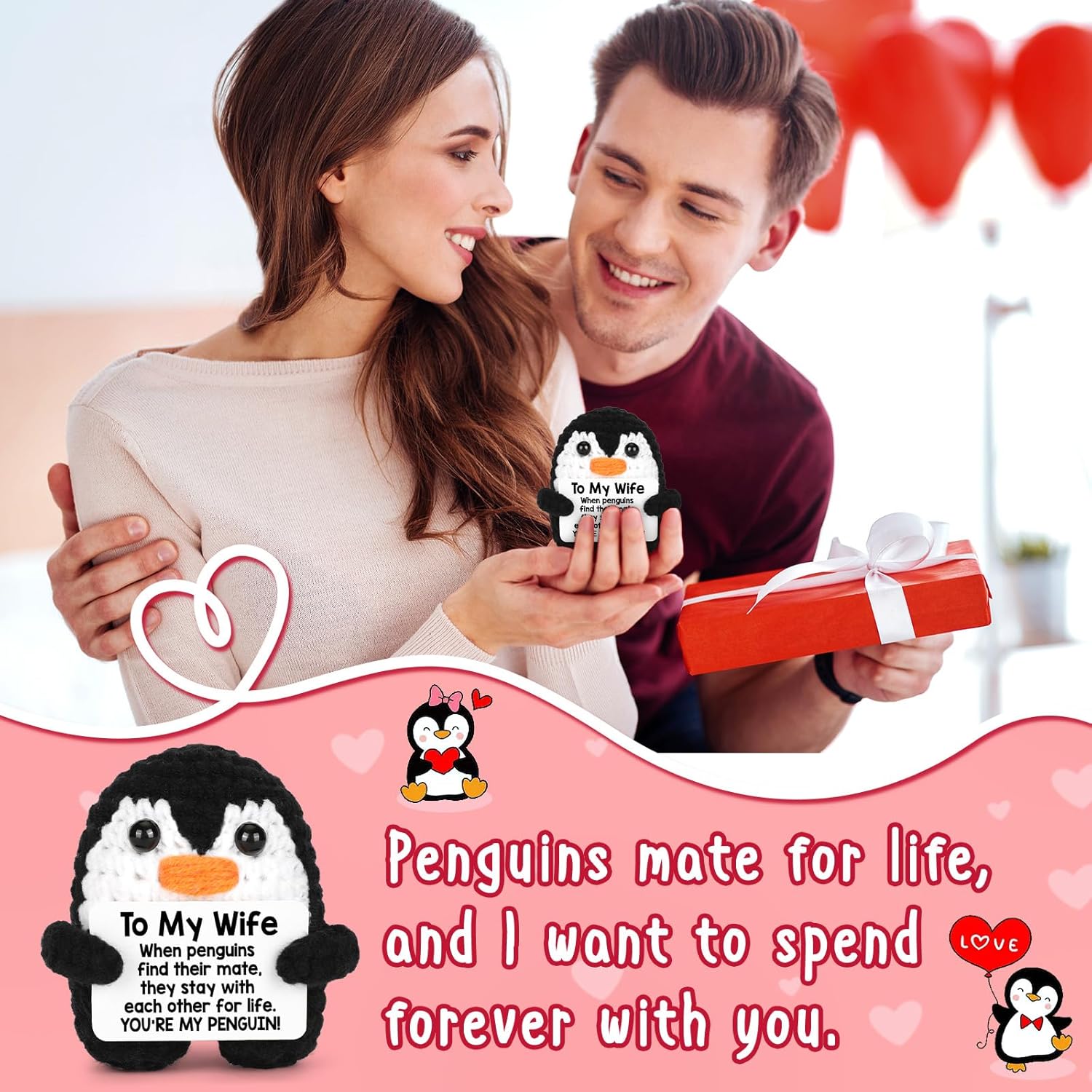 Gifts for Her Wife from Husband, to My Wife Handmade Crochet Emotional Mini Funny Penguin, Romantic Wedding Anniversary Birthday Valentines Gifts for Women Her, Small Easter Love Sign Decor - Image 6