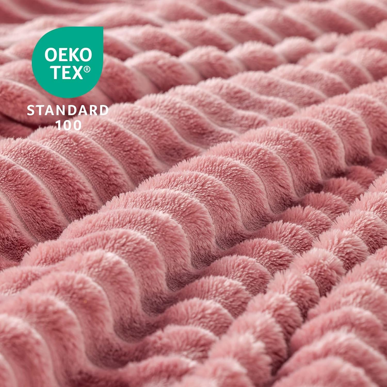 BEDELITE Fleece Throw Blanket for Couch – 3D Ribbed Jacquard Soft and Warm Decorative Fuzzy Blanket – Cozy, Fluffy, Plush Lightweight Pink Throw Blankets for Bed, Sofa, 50x60 inches - Image 4