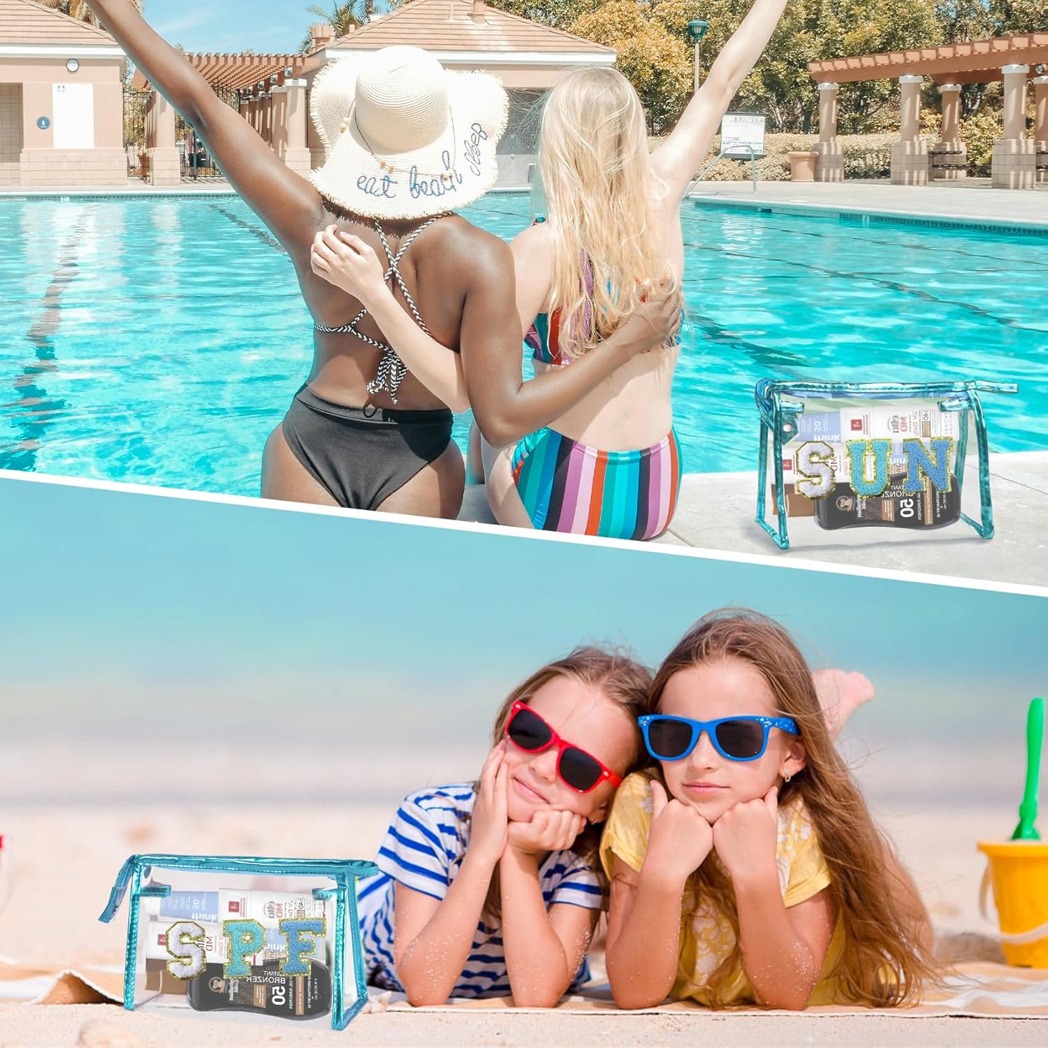 COSHAYSOO Sunscreen Bag Clear Makeup Toiletry Pouch Beach Vacation Essentials for Women Teen Girls Easter Basket Stuffers Gifts Summer Pool Travel Must Have Accessories Waterproof Stuff - Image 4