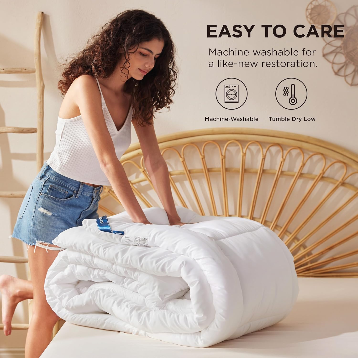 Bedsure Comforter Duvet Insert - Quilted Comforters Queen Size, All Season Duvet, GentleSoft Down Alternative Bedding Blanket, with 8 Tabs, Gifts for Women/Men, White, Queen 88 x 88 Inches - Image 5