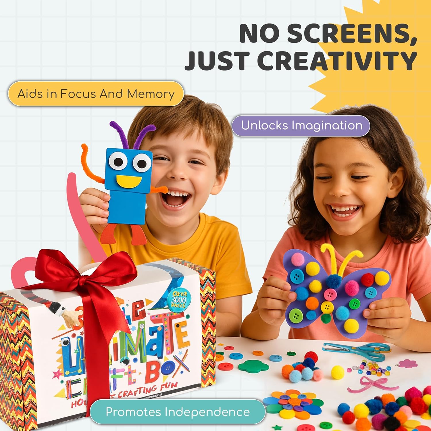 A&R CO. 3000+ Pcs Arts and Crafts Supplies & Materials for Kids - Ultimate Bulk Craft Kit for Boys & Girls with 99 Activities Book for Ages 3-5, 4-6, 6-8, 8-12 - Image 3