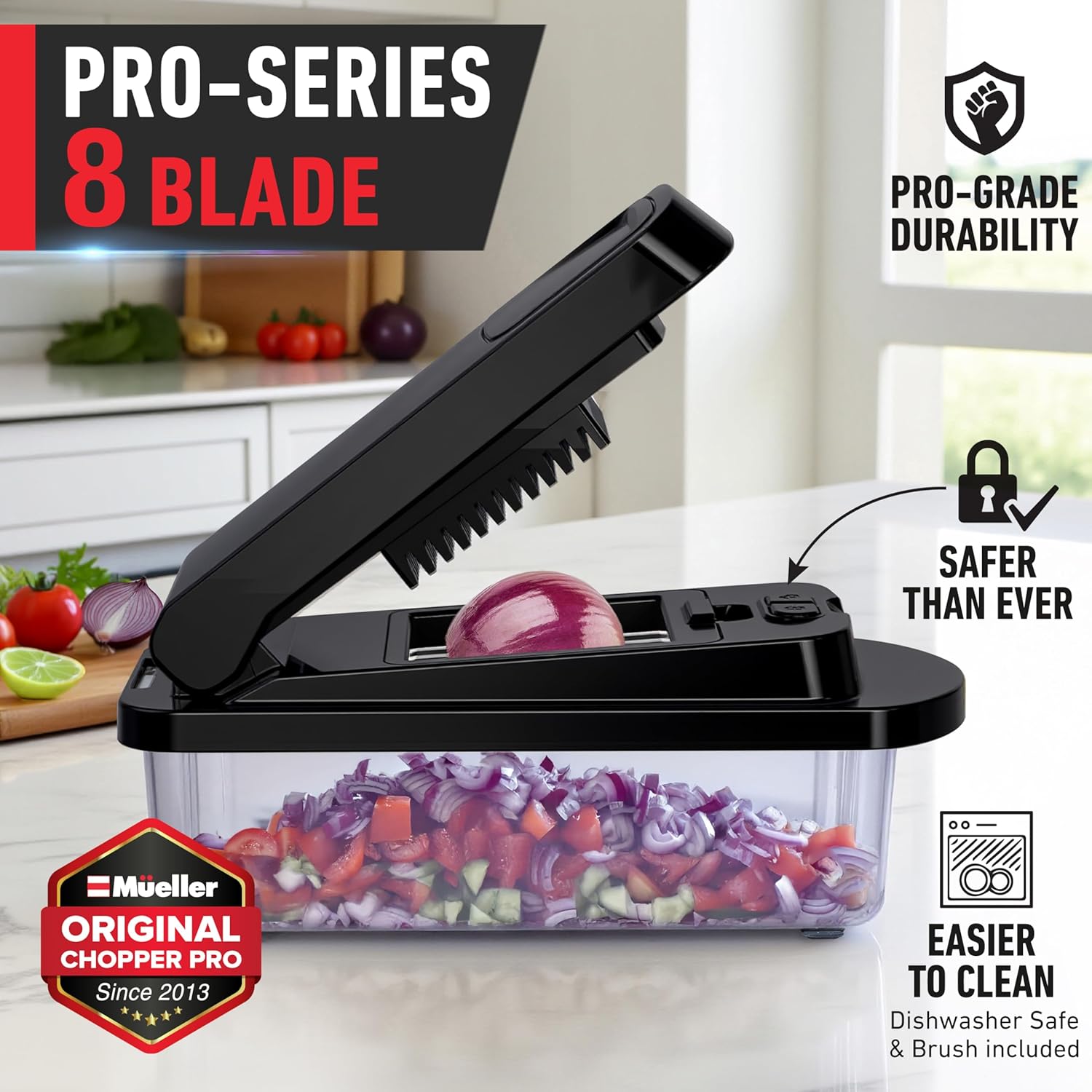 Mueller Pro-Series 10-in-1, 8 Blade Vegetable Chopper, Mandoline Slicer, Onion Mincer, Cutter, Dicer, Veggie Chopper with Container, Kitchen Essentials & Gadgets, House Warming Gifts New Home, Black - Image 2
