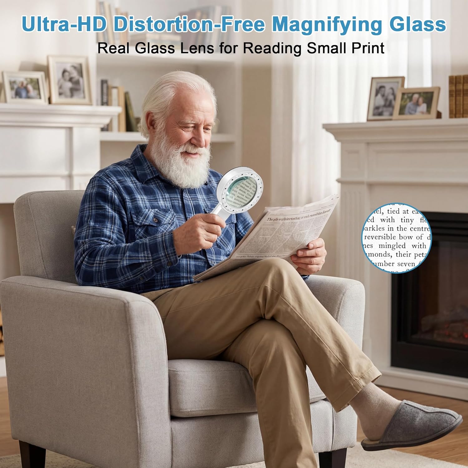 Magnifying Glass with Light, Ultra-Clear Lightweight Handheld Reading Magnifier with 12 LEDs, Distortion-Free Optical Lens for Seniors, Macular Degeneration, Close Work, Coins & Pill Bottles - Image 3