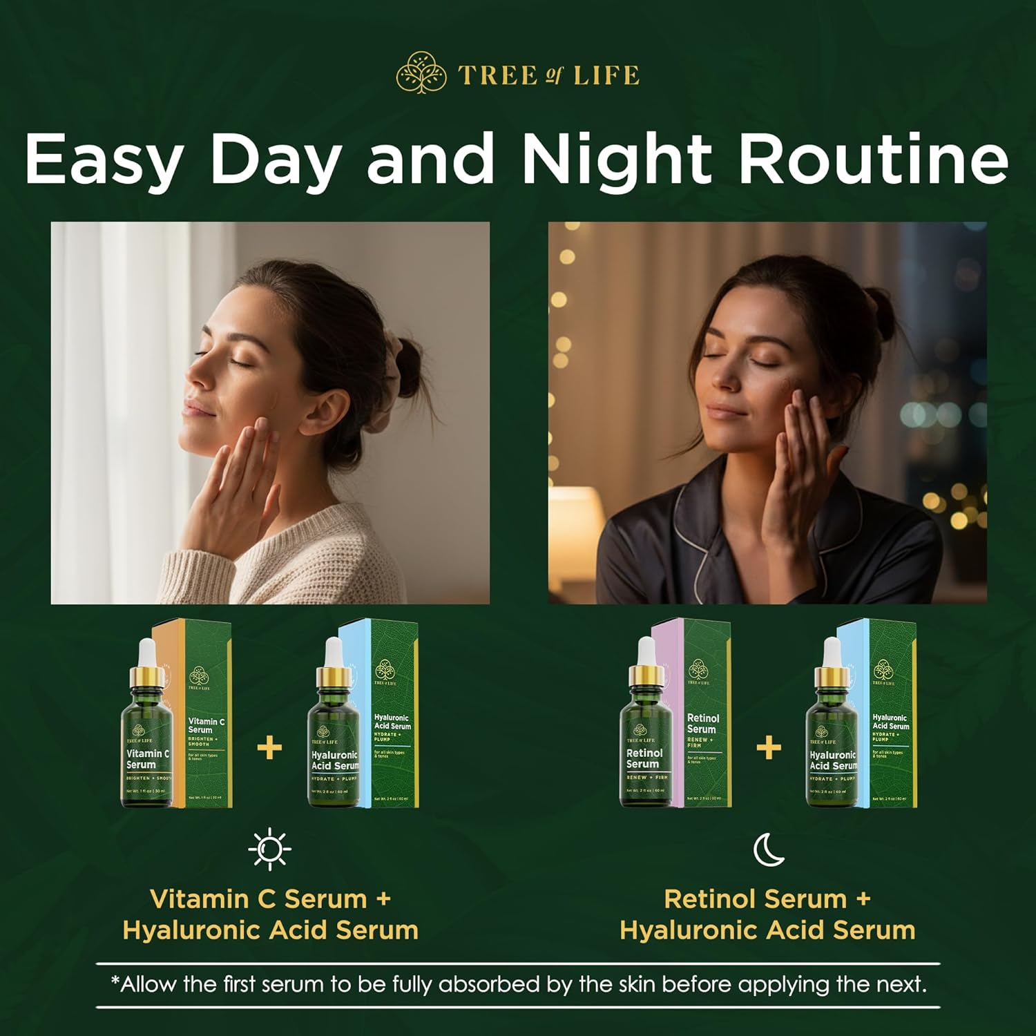 Tree of Life Beauty Facial Skin Care Set, Brightening, Firming & Hydrating Face Serums - Vitamin C, Retinol & Hyaluronic Acid for Smooth Radiant Skin, Dermatologist Tested, 1 Fl Oz (Pack of 3) - Image 3