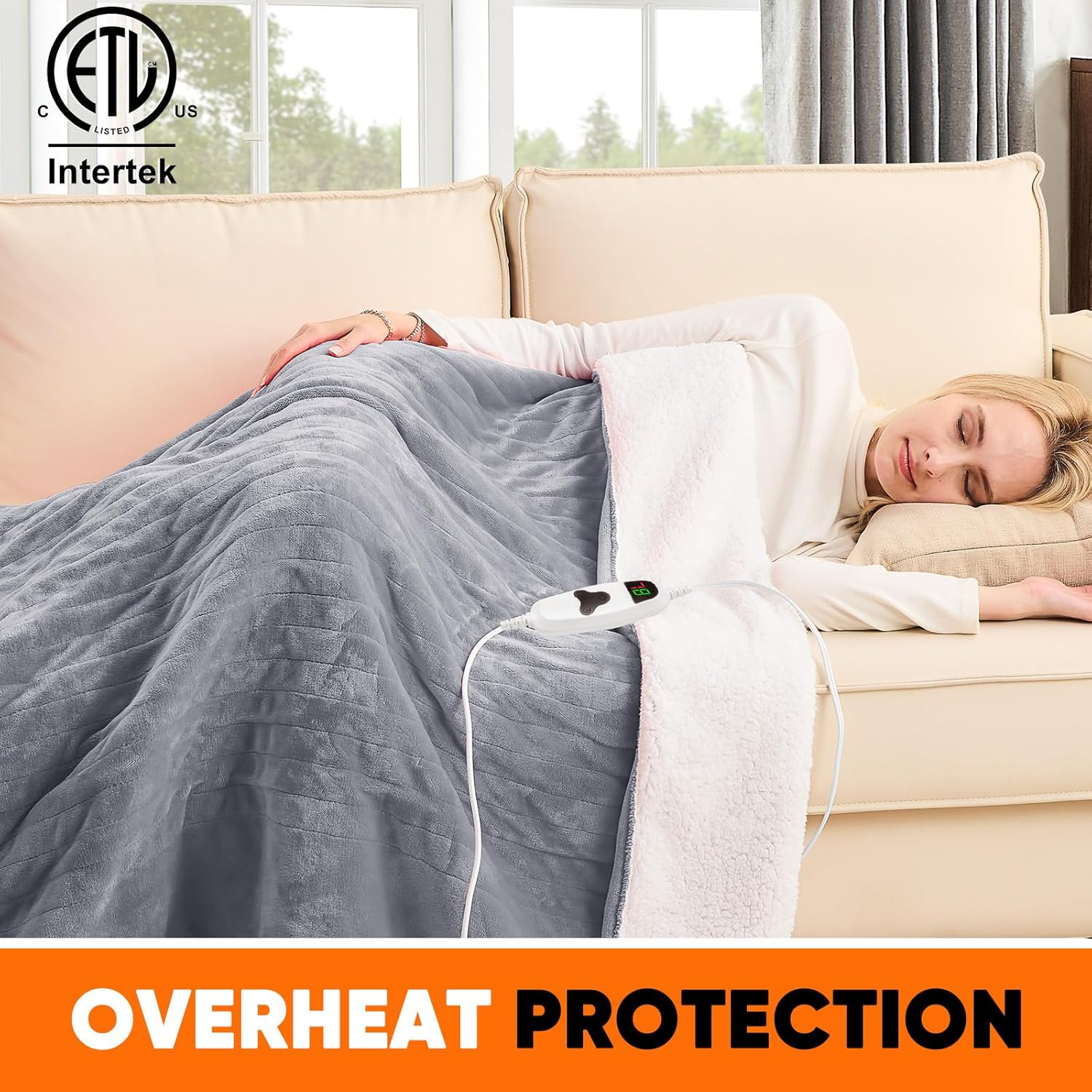 greenoak Heated Blanket Electric Throw 50"X60", Heating Blanket with 10 Heat Levels 1/2/4/6/8 Hours Auto-Off,Fleece Soft Sherpa Blanket,Gifts for Grandma Mom Seniors, Misty Grey - Image 2