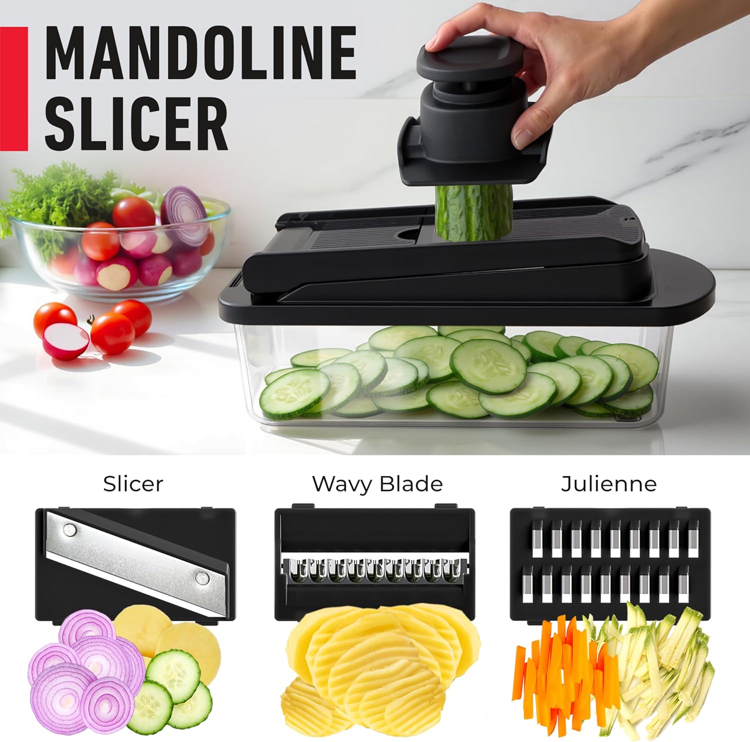 Mueller Pro-Series 10-in-1, 8 Blade Vegetable Chopper, Mandoline Slicer, Onion Mincer, Cutter, Dicer, Veggie Chopper with Container, Kitchen Essentials & Gadgets, House Warming Gifts New Home, Black - Image 6