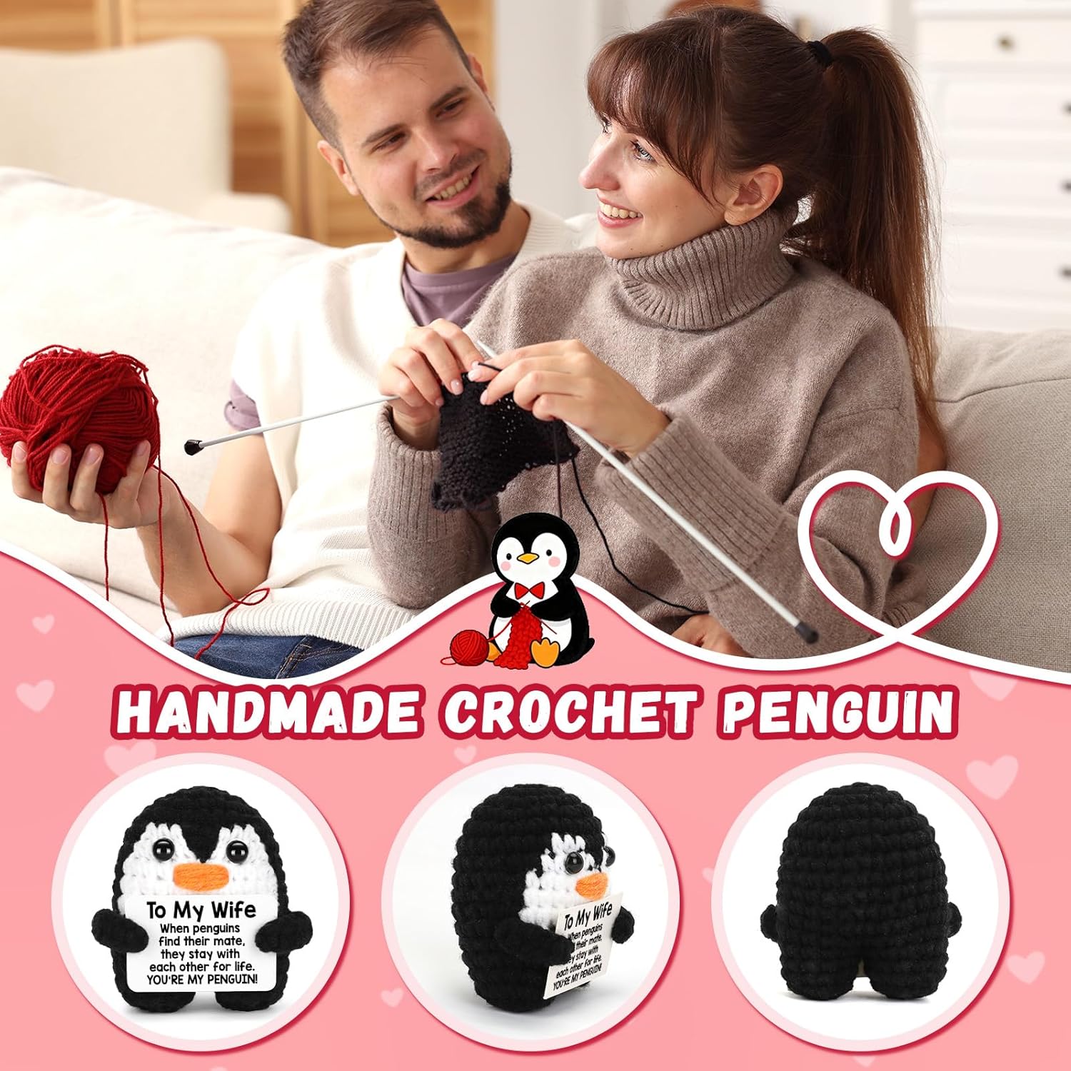 Gifts for Her Wife from Husband, to My Wife Handmade Crochet Emotional Mini Funny Penguin, Romantic Wedding Anniversary Birthday Valentines Gifts for Women Her, Small Easter Love Sign Decor - Image 7
