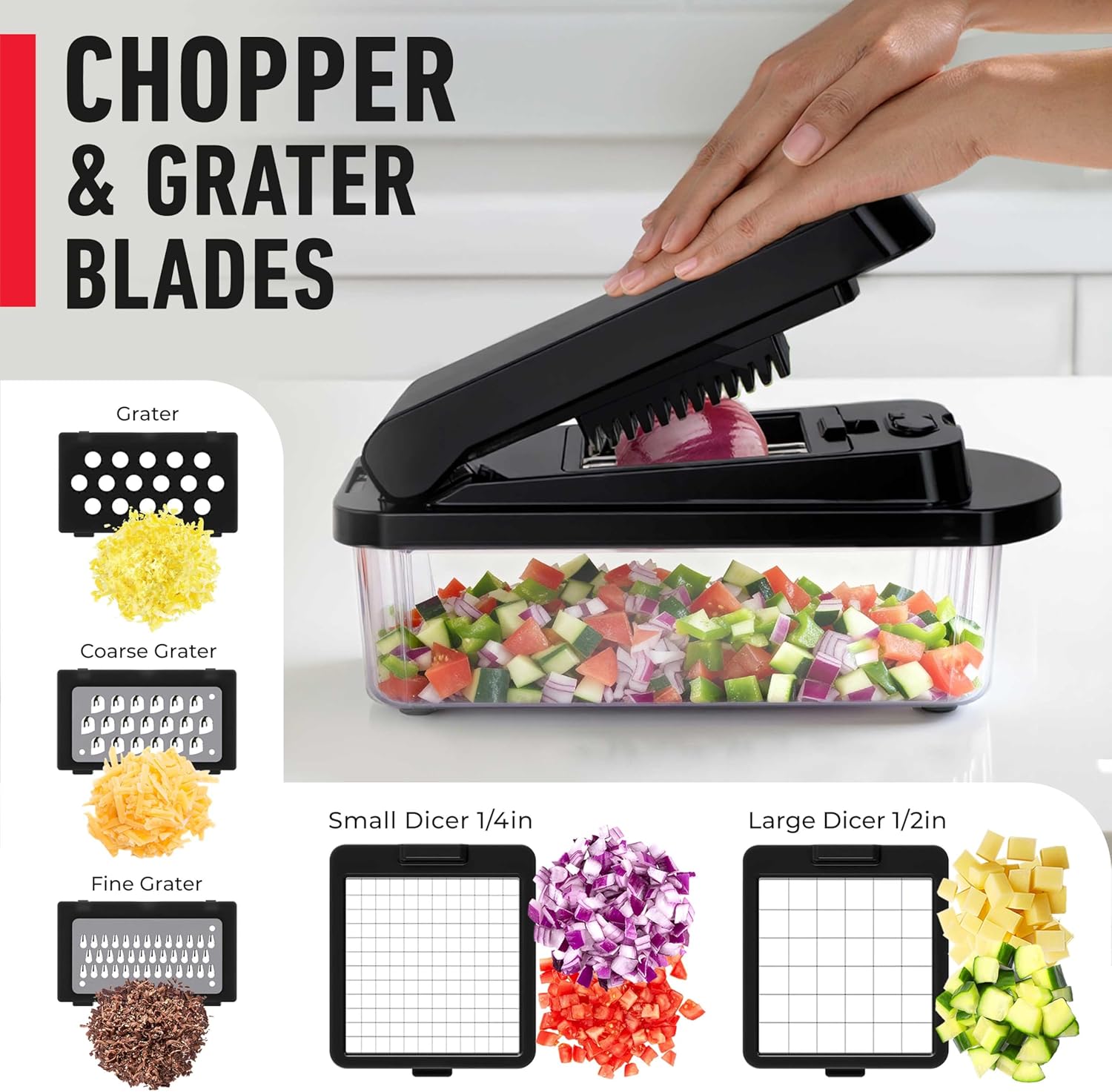 Mueller Pro-Series 10-in-1, 8 Blade Vegetable Chopper, Mandoline Slicer, Onion Mincer, Cutter, Dicer, Veggie Chopper with Container, Kitchen Essentials & Gadgets, House Warming Gifts New Home, Black - Image 5