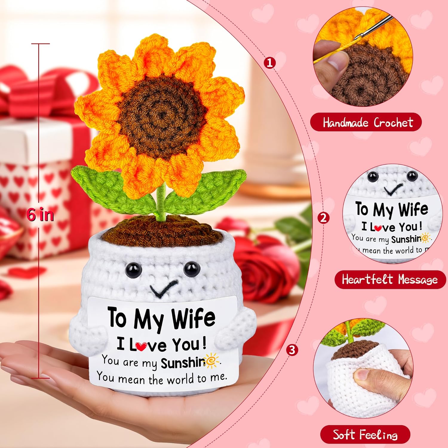 Easter Gifts for Wife Her from Husband, to My Wife Handmade Crochet Sunflower Doll, Mothers Day Anniversary Wedding Birthday Gifts for Women Her, Mother's Day I Love You Romantic for Wifey - Image 5