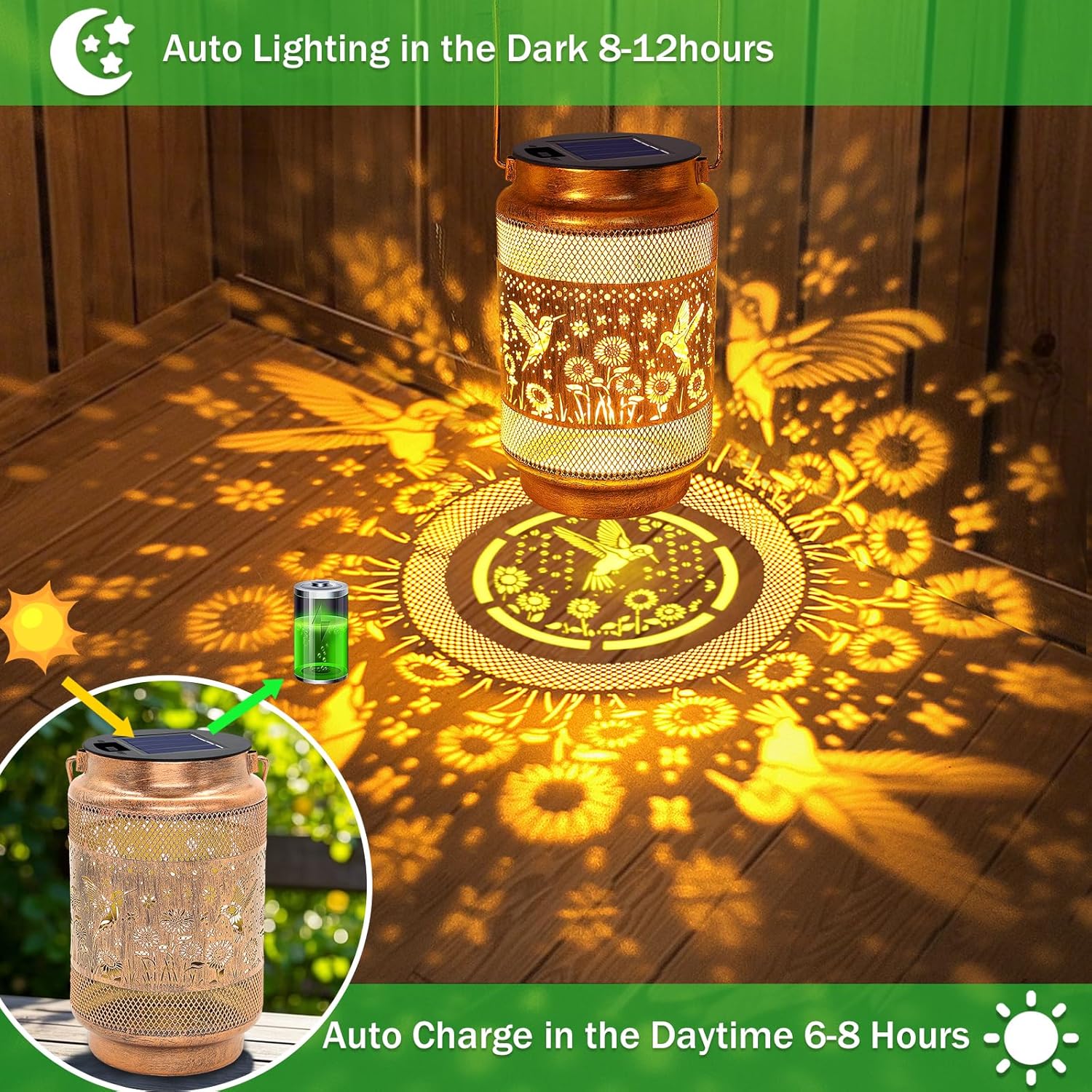 Birthday Gifts for Women Mom Grandma, Hummingbird Solar Lanterns Outdoor Waterproof Garden Decor, Metal Hanging Solar Lights for Yard Patio Pathway Backyard Porch - Image 4