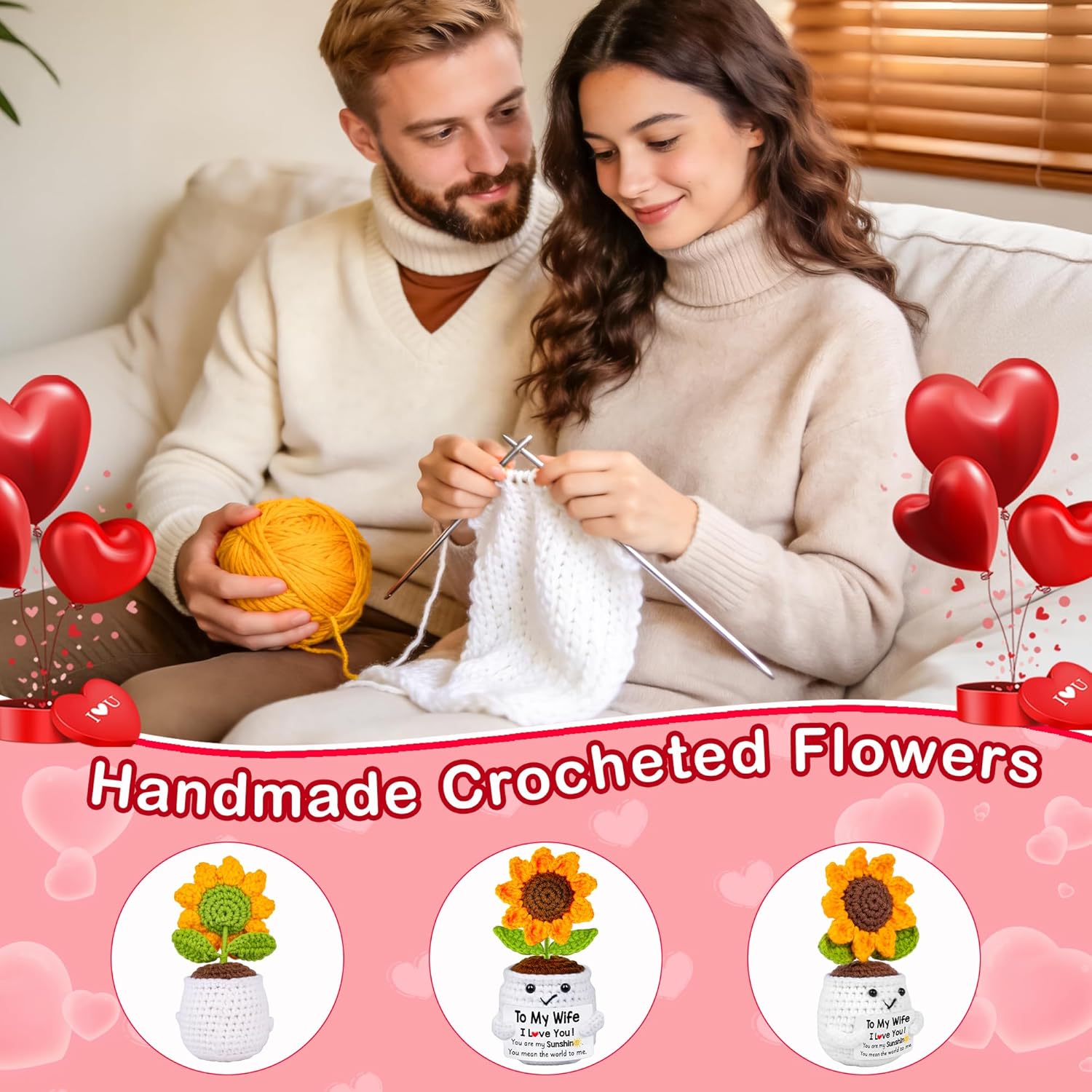 Easter Gifts for Wife Her from Husband, to My Wife Handmade Crochet Sunflower Doll, Mothers Day Anniversary Wedding Birthday Gifts for Women Her, Mother's Day I Love You Romantic for Wifey - Image 6