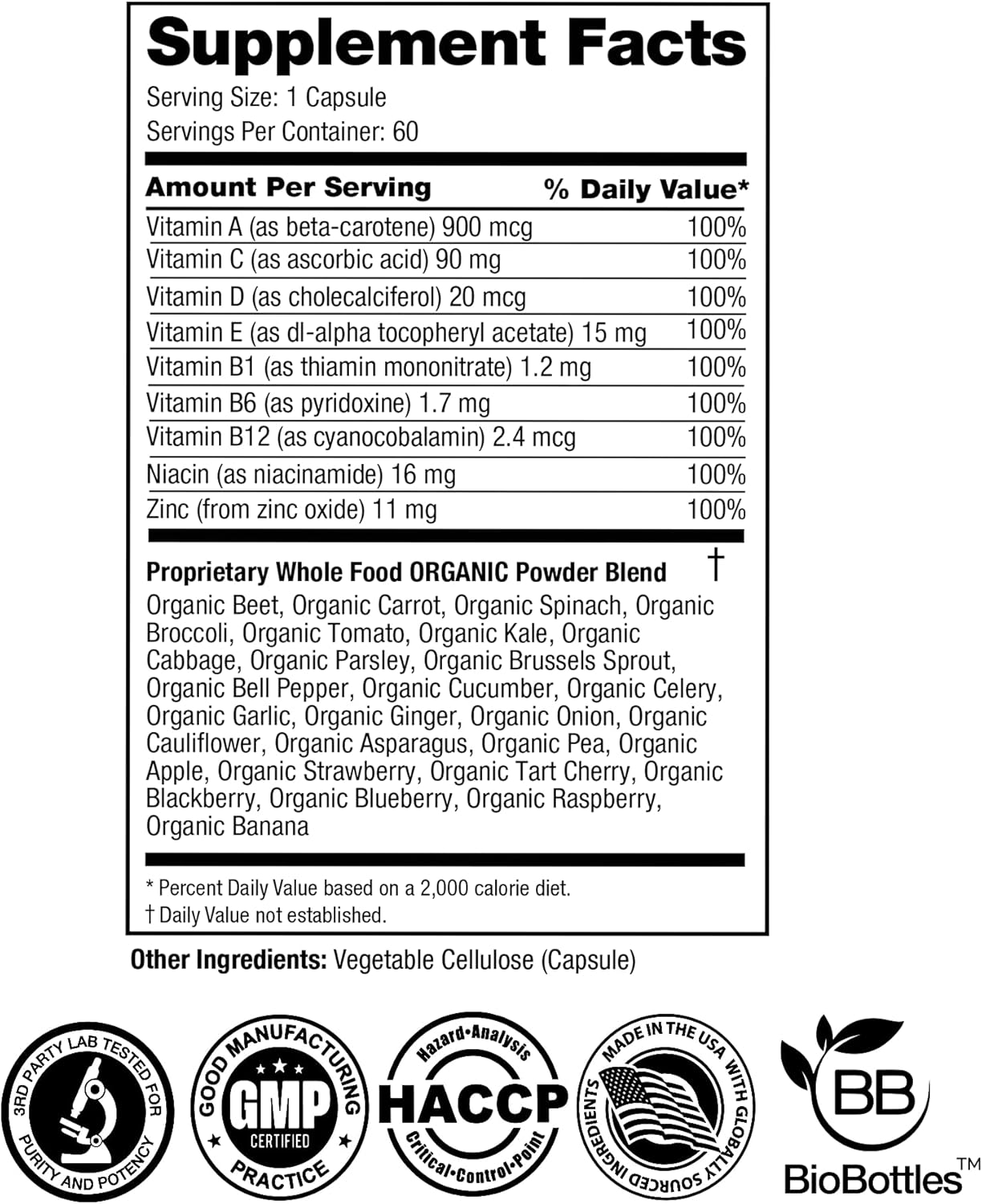 FeelGood Superfoods Vita Fruits and Veggies Capsules - 25 Superfood Ingredients, Fruit and Vegetable Multivitamin, 60 Count - for Men and Women - Vitamins A, C, D, E, B and Zinc - Image 3