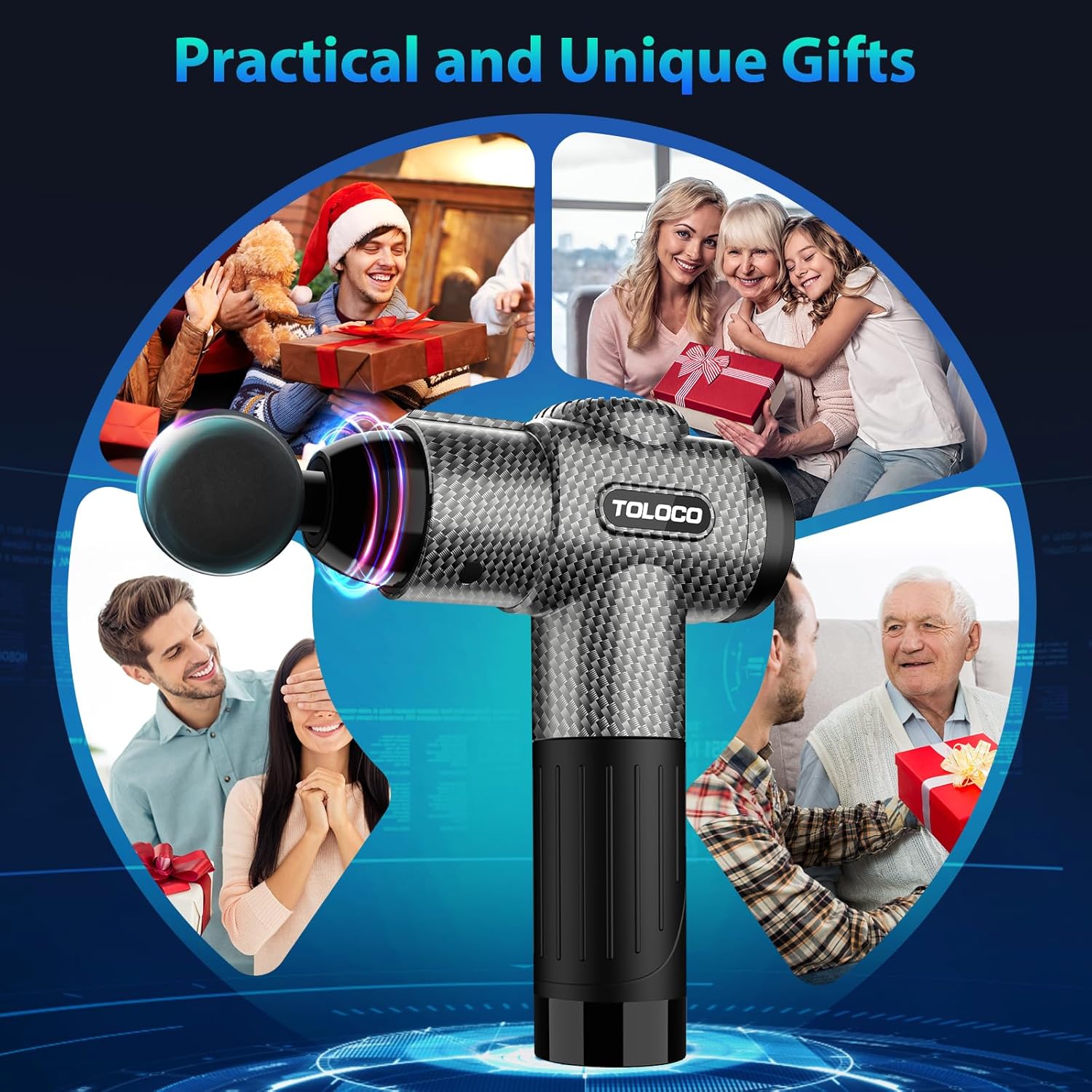 TOLOCO Massage Gun, Deep Tissue Back Massage for Athletes for Pain Relief, Percussion Massager with 10 Massages Heads & Silent Brushless Motor, Valentines Day Gifts for Him Her, Carbon - Image 7