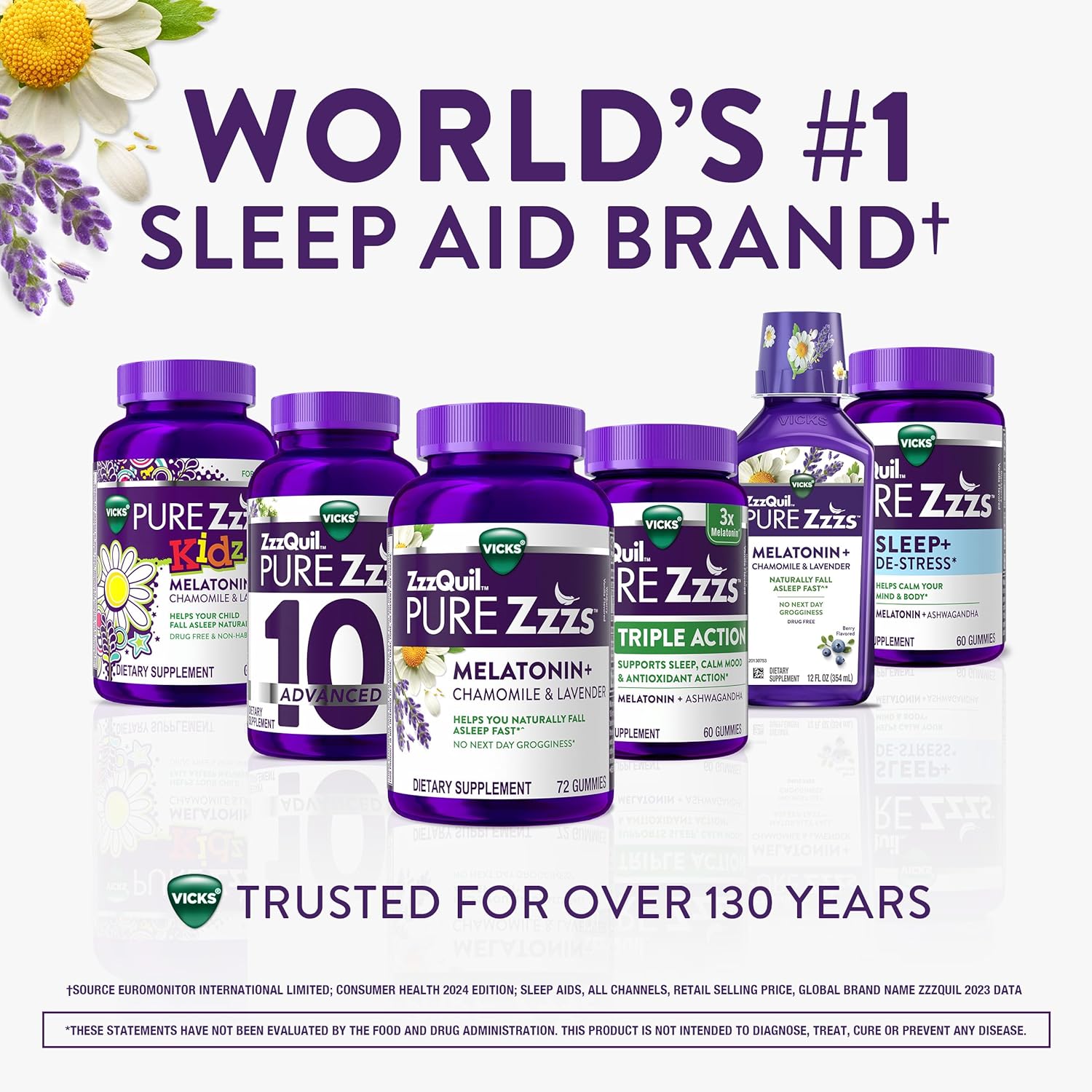 ZzzQuil PURE Zzzs Triple Action, Melatonin Gummies, Melatonin 6mg, 3X Melatonin, Sleep Aid with Ashwagandha, Calm Mood, Antioxidant Action, Sleep Aids for Adults, 60 Sleep Gummies - Image 5