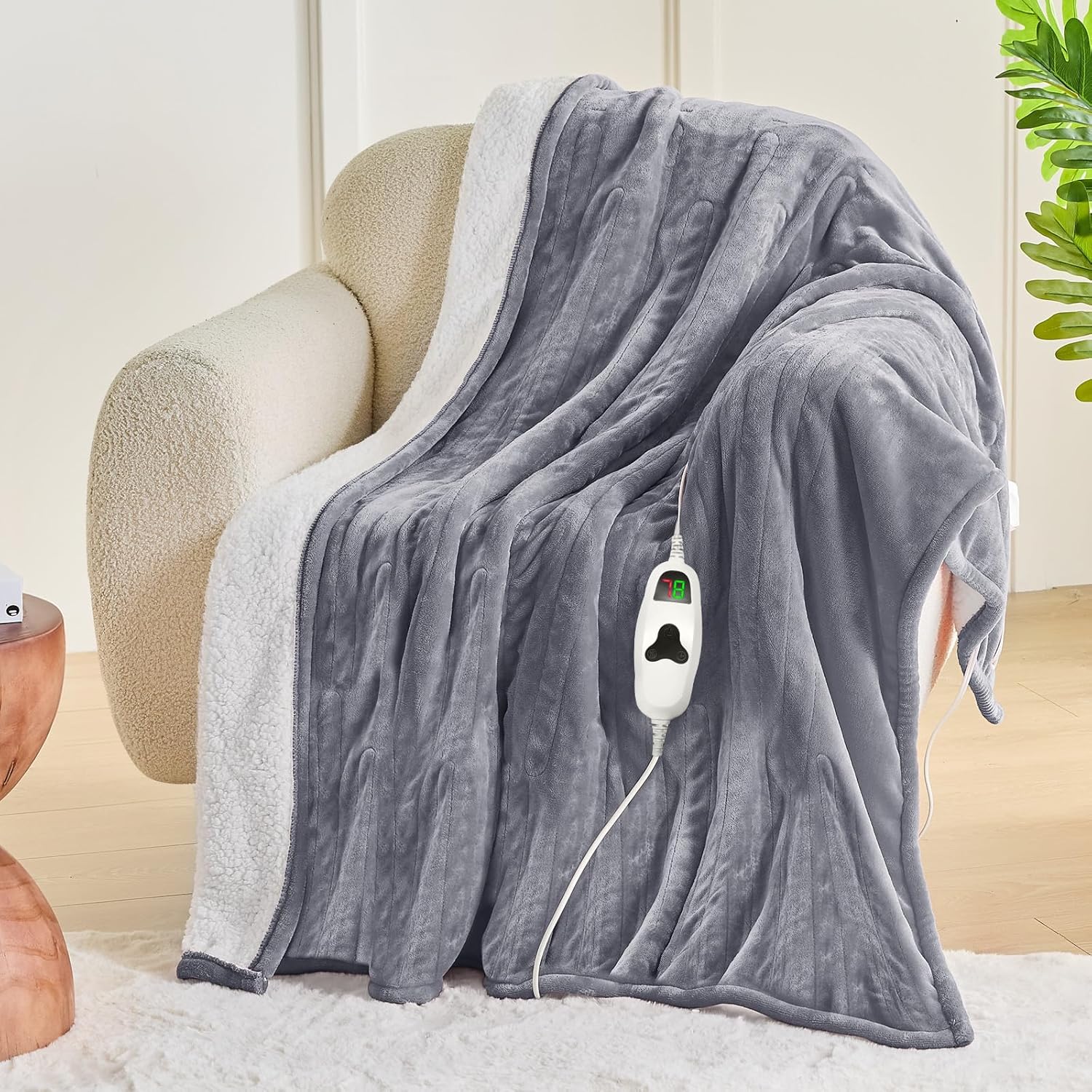 greenoak Heated Blanket Electric Throw 50"X60", Heating Blanket with 10 Heat Levels 1/2/4/6/8 Hours Auto-Off,Fleece Soft Sherpa Blanket,Gifts for Grandma Mom Seniors, Misty Grey - Image 7