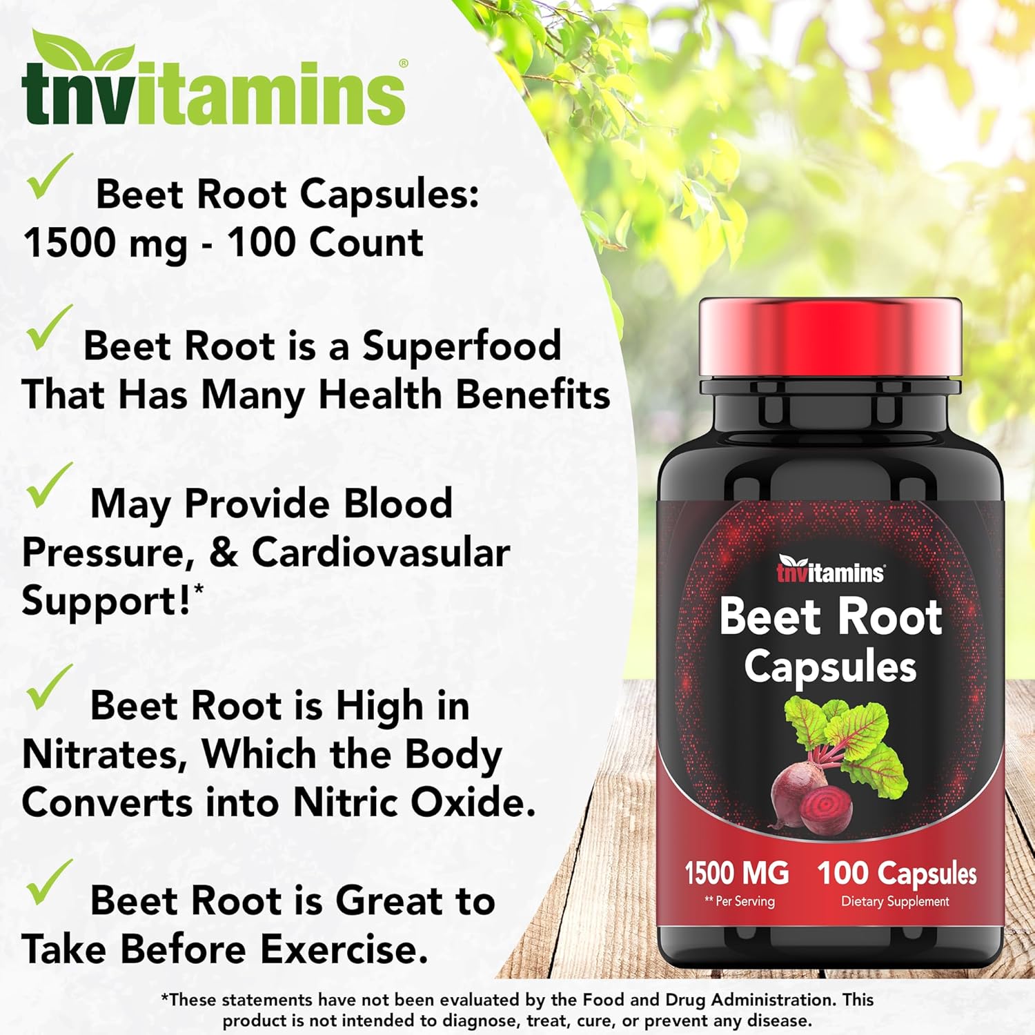 Beet Root Capsules 1500 Mg - 100 Capsules | Beet Root Powder Extract Capsules | Non-GMO & Gluten-Free | Produced in The USA | TNVitamins - Image 3