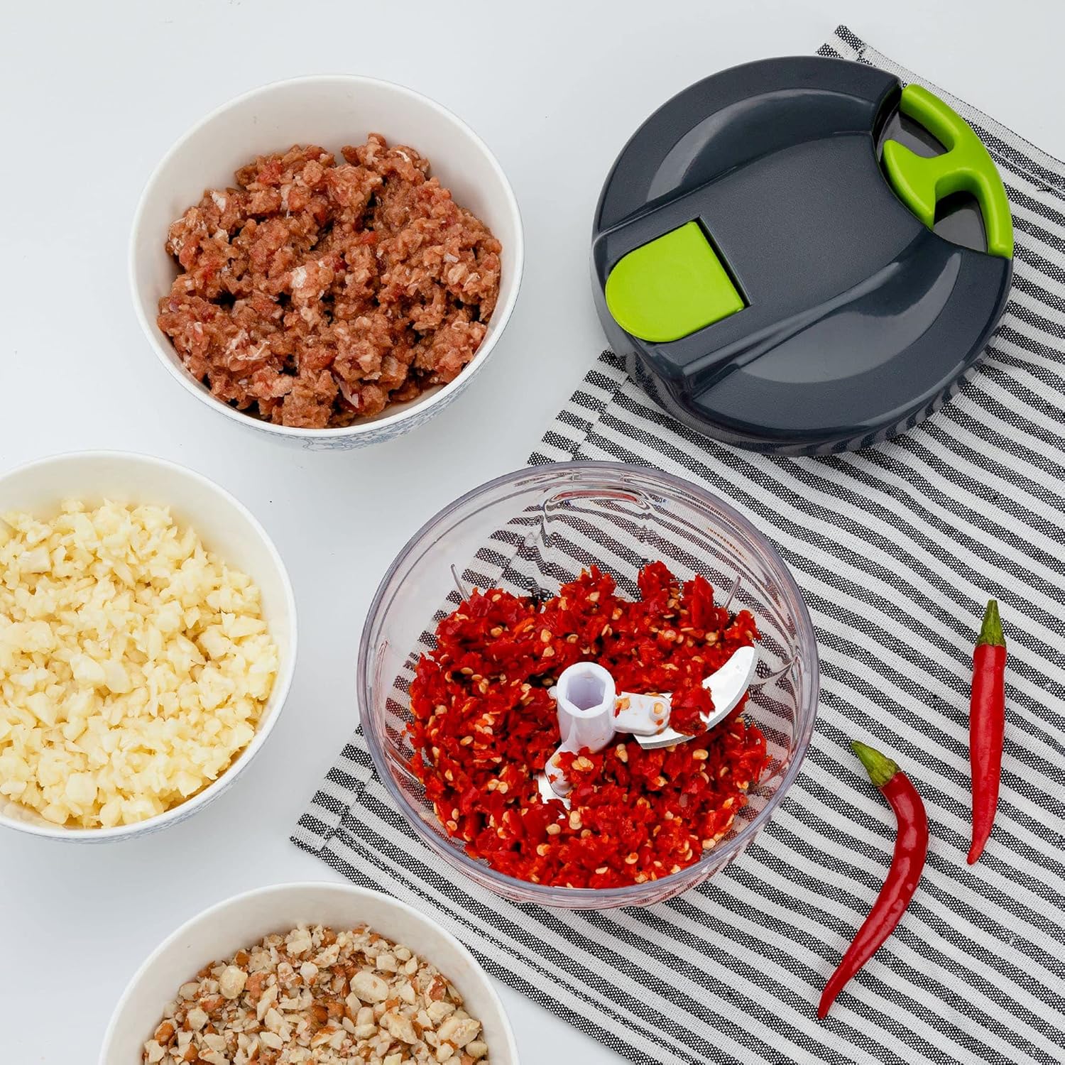 Multi-Function Manual Food Chopper & Processors with Handle and Cover,Vegetable Chopper Shredder,Garlic Press,Suitable for Onions Garlic Peppers Carrots Gingers Fruits,Ideal Gift for Kitchen(Green) - Image 3