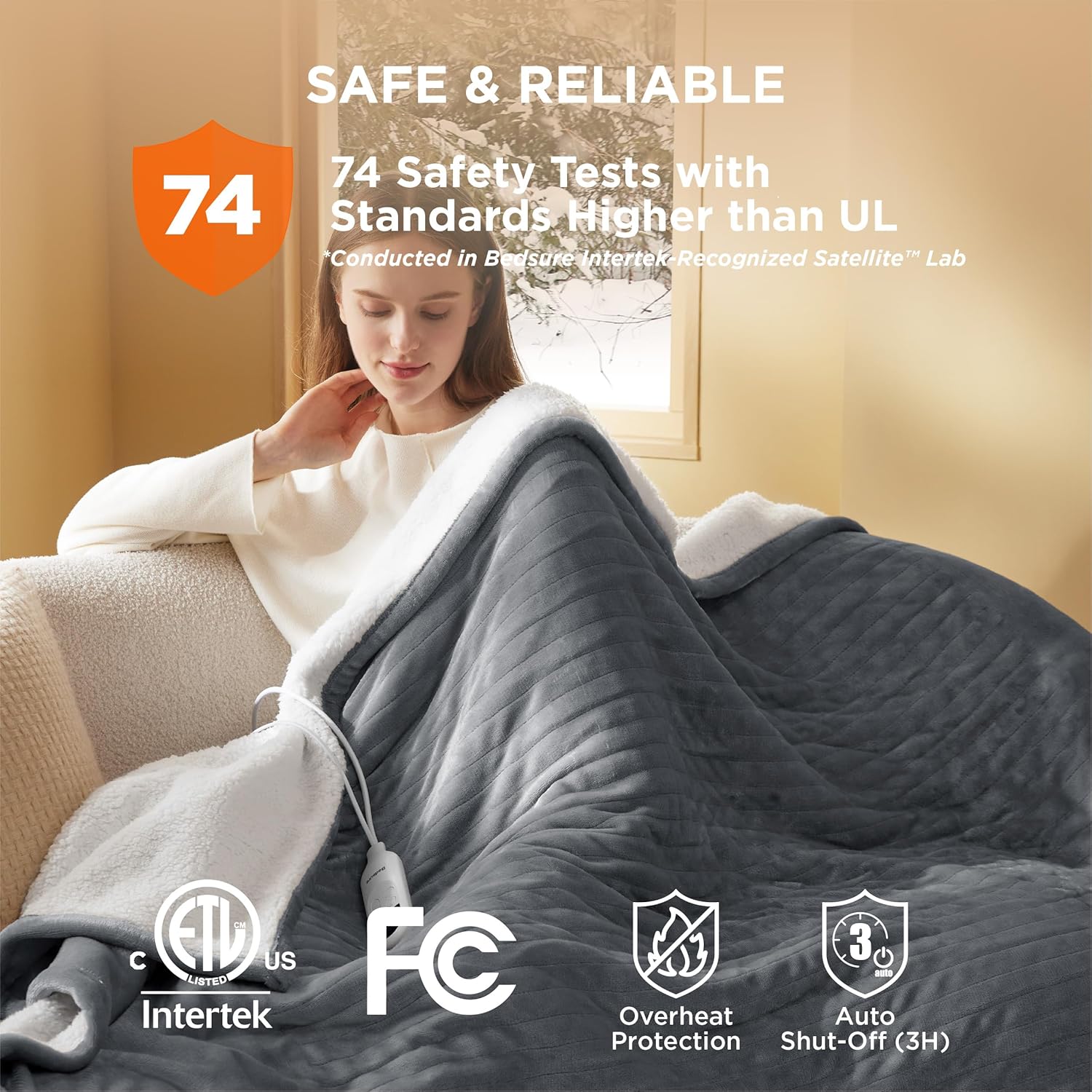 Bedsure Heated Blanket Throw Blanket - Fast Heating Electric Blanket, Soft Flannel Heated Throw with 4 Time Settings, 6 Heating Settings, Warm Gifts for Grandma & Grandpa & Seniors (50"x60", Grey) - Image 7