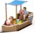 PetsCosset Kids Wooden Sandbox with Canopy, Pirate Ship Sandbox with Lid Outdoor with Steering Wheel, Built-in Seats & Storage, Bottomless Design with Liner, UV-Resistant Roof, Gift for Ages 2-8